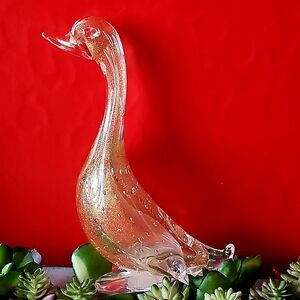 Vintage Glass Swan Figurine  with Gold Flecking